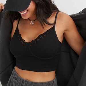 Aerie Real Good Superchill Seamless Corset Bralette Top Black Women's Large